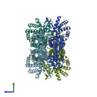 PDB entry 4adm coloured by chain, side view.