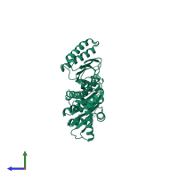 PDB entry 4af1 coloured by chain, side view.