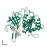 Monomeric assembly 2 of PDB entry 4af6 coloured by chemically distinct molecules, front view.