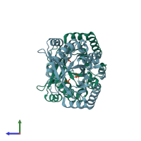 PDB entry 4ag0 coloured by chain, side view.