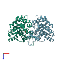 PDB entry 4ag0 coloured by chain, top view.