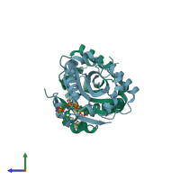 PDB entry 4ag7 coloured by chain, side view.