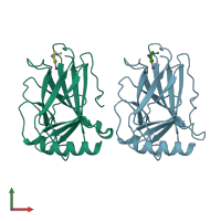 PDB entry 4agl coloured by chain, front view.