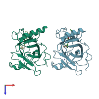 PDB entry 4ago coloured by chain, top view.