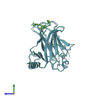 PDB entry 4agq coloured by chain, side view.