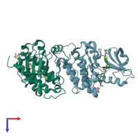 PDB entry 4agw coloured by chain, top view.