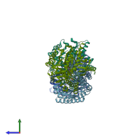 PDB entry 4ah3 coloured by chain, side view.