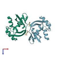 PDB entry 4ahk coloured by chain, top view.