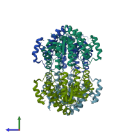 PDB entry 4ahp coloured by chain, side view.