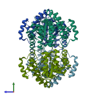 PDB entry 4ahq coloured by chain, side view.