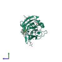 PDB entry 4ai2 coloured by chain, side view.