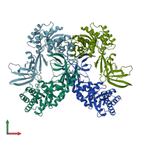 PDB entry 4aib coloured by chain, front view.