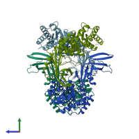 PDB entry 4aib coloured by chain, side view.