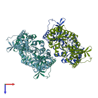PDB entry 4aib coloured by chain, top view.