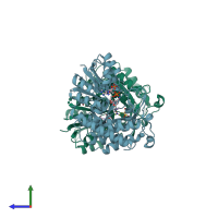 PDB entry 4aic coloured by chain, side view.