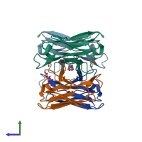 PDB entry 4aiz coloured by chain, side view.