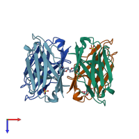 PDB entry 4aiz coloured by chain, top view.