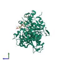 PDB entry 4aja coloured by chain, side view.