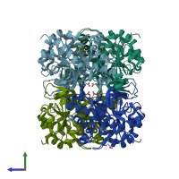 PDB entry 4aje coloured by chain, side view.