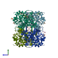 PDB entry 4ajp coloured by chain, side view.