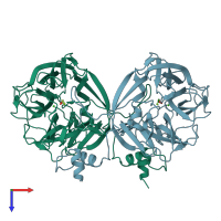 PDB entry 4ak5 coloured by chain, top view.