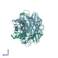 PDB entry 4ak6 coloured by chain, side view.