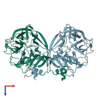PDB entry 4ak6 coloured by chain, top view.