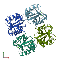 PDB entry 4ak8 coloured by chain, front view.