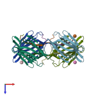 PDB entry 4akb coloured by chain, top view.