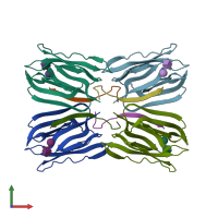 PDB entry 4akc coloured by chain, front view.