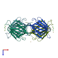 PDB entry 4akd coloured by chain, top view.