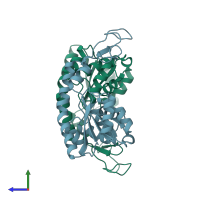 PDB entry 4ake coloured by chain, side view.