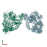 PDB entry 4aki coloured by chain, front view.