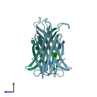 PDB entry 4akm coloured by chain, side view.