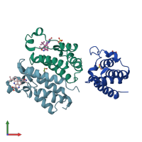 PDB entry 4akn coloured by chain, front view.