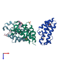 PDB entry 4akn coloured by chain, top view.