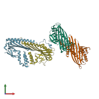 PDB entry 4akr coloured by chain, front view.