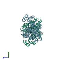 PDB entry 4akt coloured by chain, side view.