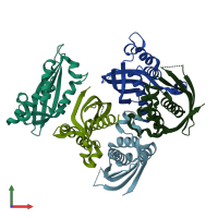 PDB entry 4akz coloured by chain, front view.
