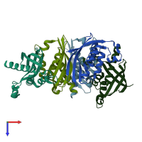 PDB entry 4akz coloured by chain, top view.