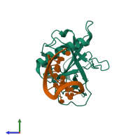 PDB entry 4al6 coloured by chain, side view.