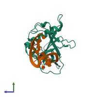 PDB entry 4al7 coloured by chain, side view.