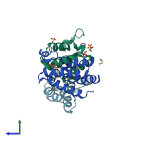 PDB entry 4alh coloured by chain, side view.