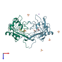 PDB entry 4alo coloured by chain, top view.