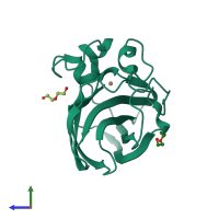 PDB entry 4alt coloured by chain, side view.