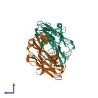 PDB entry 4amk coloured by chain, side view.