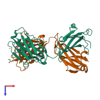 PDB entry 4amk coloured by chain, top view.
