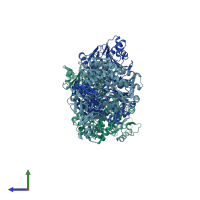 PDB entry 4amv coloured by chain, side view.