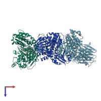 PDB entry 4amv coloured by chain, top view.