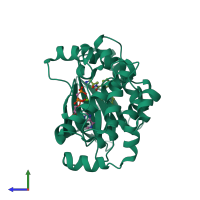 PDB entry 4anb coloured by chain, side view.